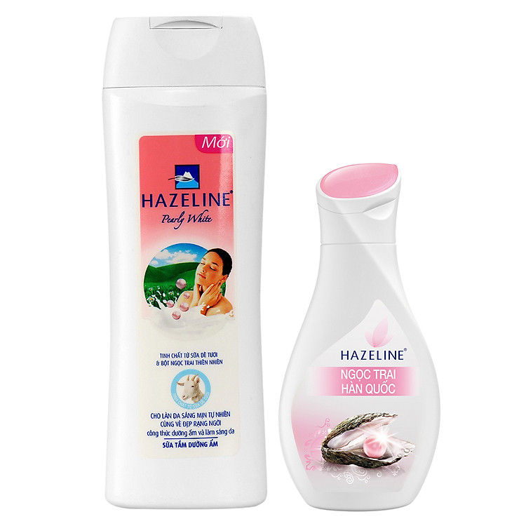 Combo Sữa Dưỡng Thể Trắng Da Ngọc Trai Hàn Quốc Hazeline 140ml + Sữa Tắm Hazeline Sữa Dê & Ngọc Trai 350g