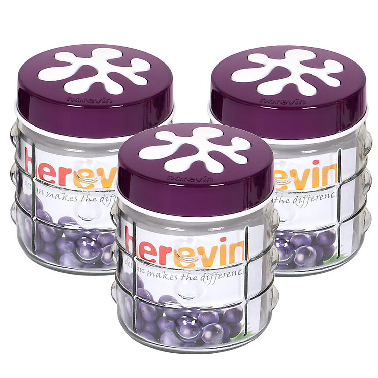 Bộ 3 Hũ Thủy Tinh Chấm Tròn Dập Nổi 1 Lít HEREVIN - 135901
