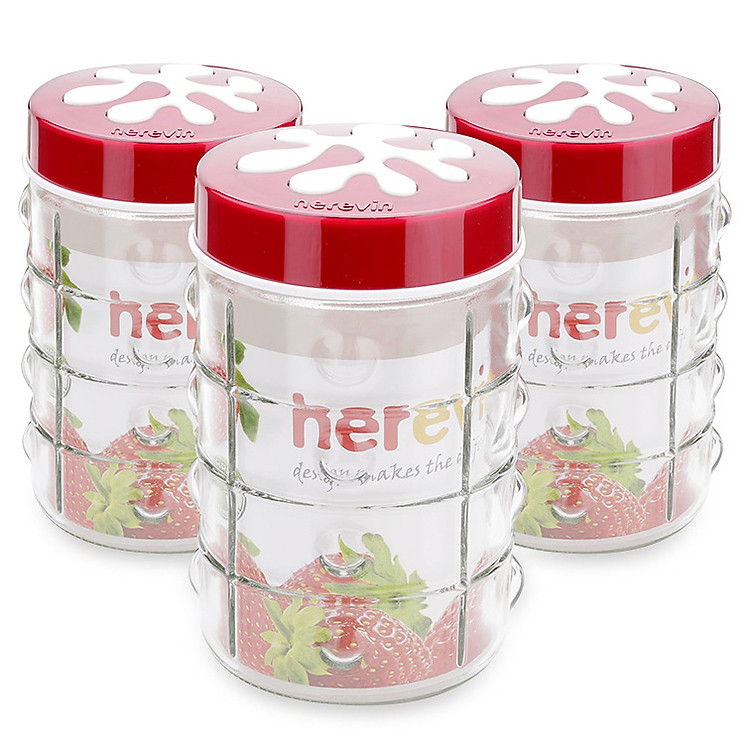 Bộ 3 Hũ Thủy Tinh Chấm Tròn Dập Nổi HEREVIN - 135902 - 1500ml