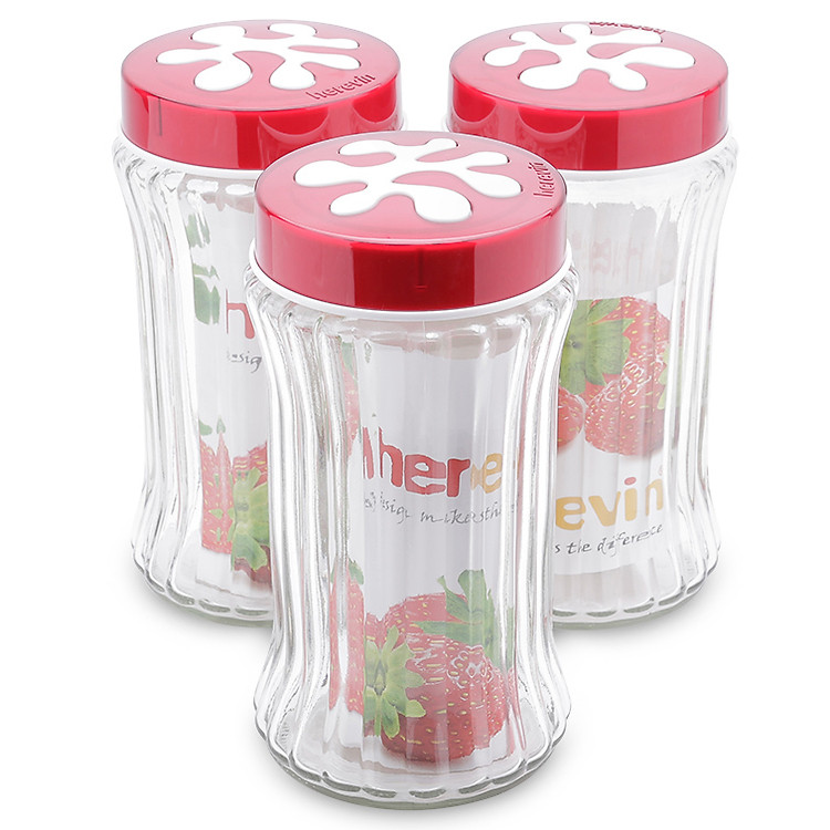 Bộ 3 Hũ Thủy Tinh Sọc Dập Nổi HEREVIN - 135907 - 2000ml