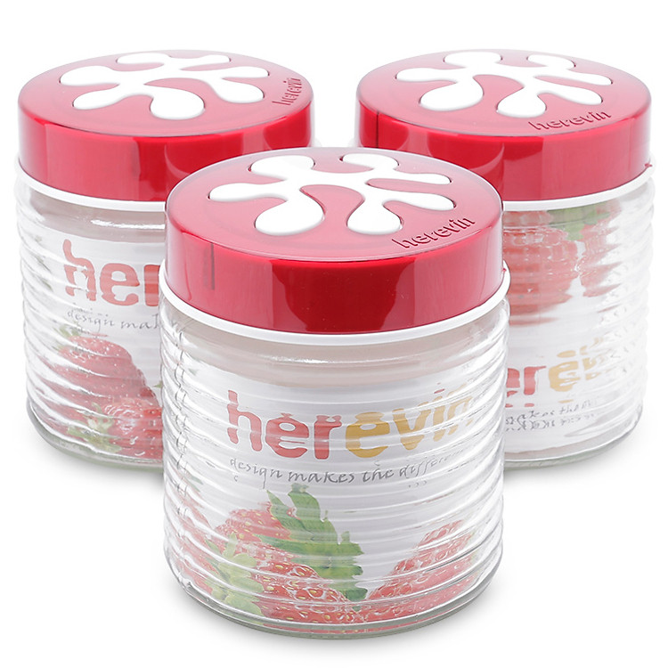 Bộ 3 Hũ Thủy Tinh Sọc Ngang Dập Nổi 1 Lít HEREVIN - 135922