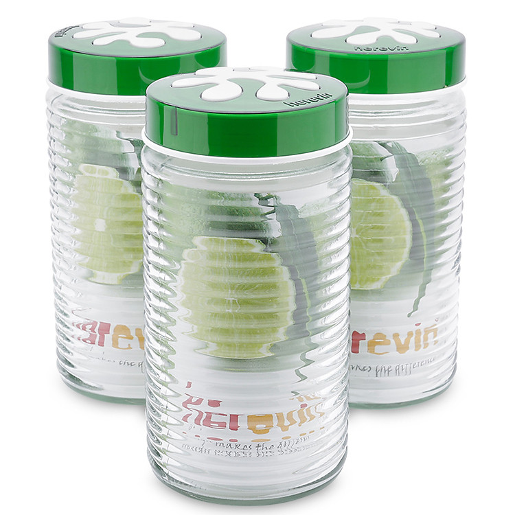 Bộ 3 Hũ Thủy Tinh Sọc Ngang Dập Nổi HEREVIN - 135924 - 2000ml