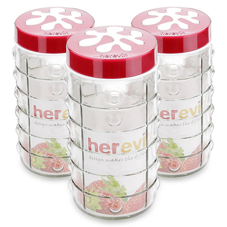 Bộ 3 Hũ Thủy Tinh Chấm Tròn Dập Nổi HEREVIN - 135930 - 2000ml