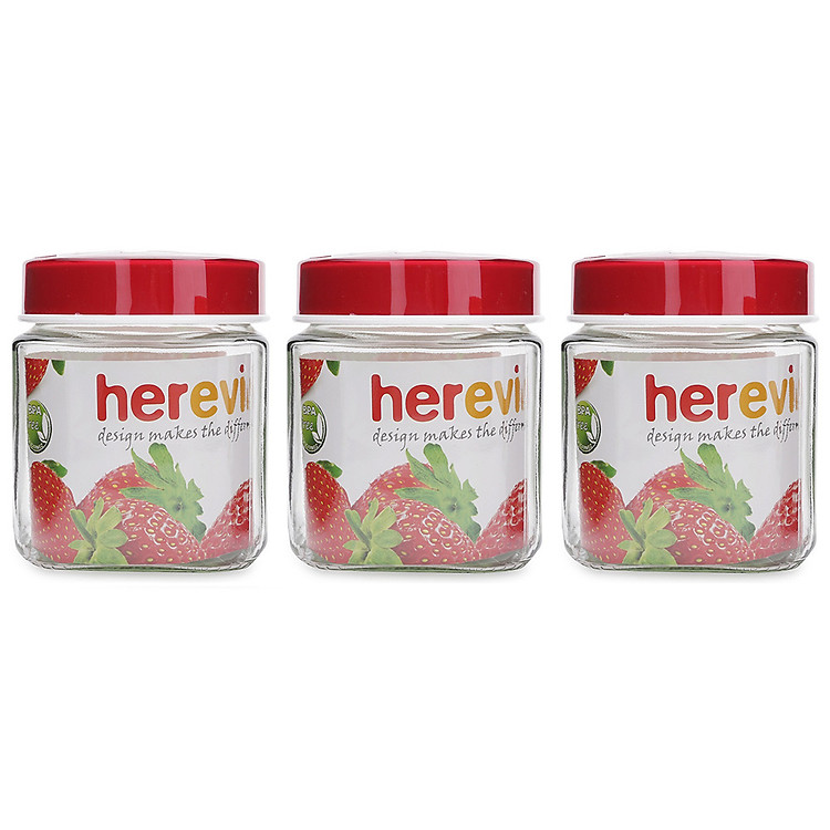 Bộ 3 Hũ Thủy Tinh Vuông HEREVIN - 137010 - 1000ml