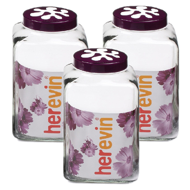 Bộ 3 Hũ Thủy Tinh Vuông HEREVIN - 137016 - 2000ml