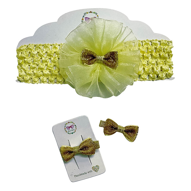 Combo Băng Đô - Kẹp Tóc Nơ Kim Tuyến Bảo Ngọc BN-2017-22 - Vàng