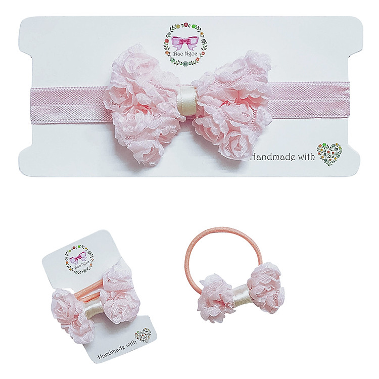 Combo Băng Đô - Cột Tóc Ruy Băng Hoa Hồng Bảo Ngọc BN-2017-25