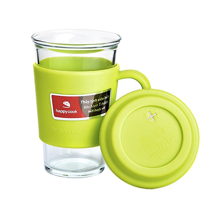 Ly Thủy Tinh Tay Cầm Silicol Glasslock RC-107 - Màu Xanh