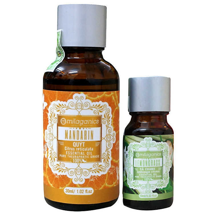 Combo Tinh Dầu Quýt Ý Milaganics 30ml + Tinh Dầu Sả Chanh Ấn Độ Milaganics 10ml