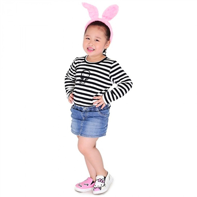 Áo Thun Bé Gái Sọc Ngang Hình Đầu Lâu CIRINO A_BTDDL_SDEN004 - Sọc Đen Trắng