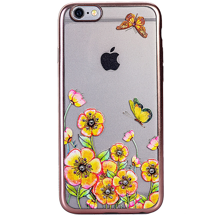 Ốp Lưng Cube IPhone 6/6s Swarovski Blossom TPU - Yellow Flower Butterfly
