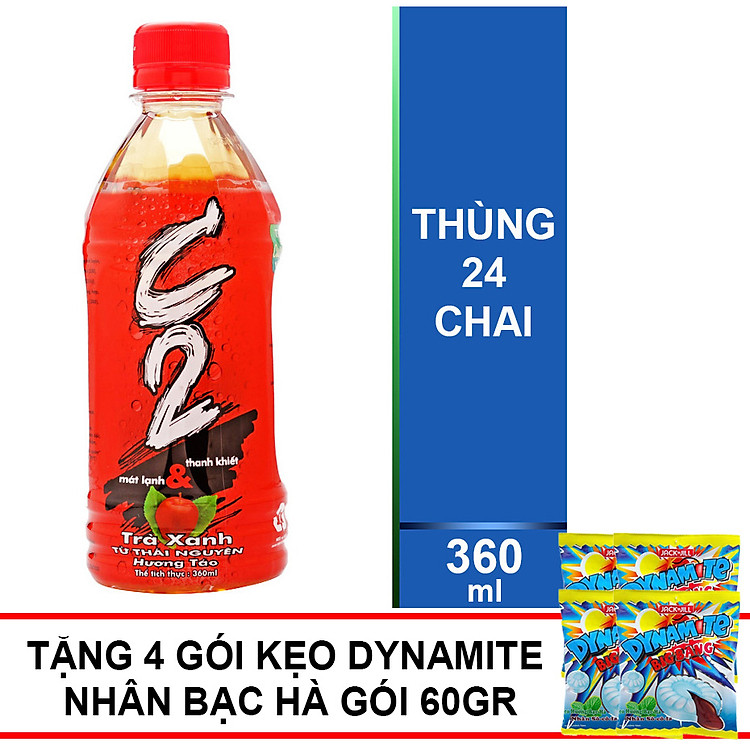 Thùng 24 Chai Trà Xanh C2 Hương Táo 360ml