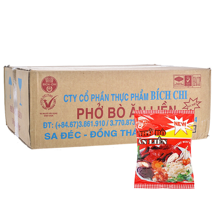 Thùng 30 Gói Phở Bò Ăn Liền Bích Chi 60g
