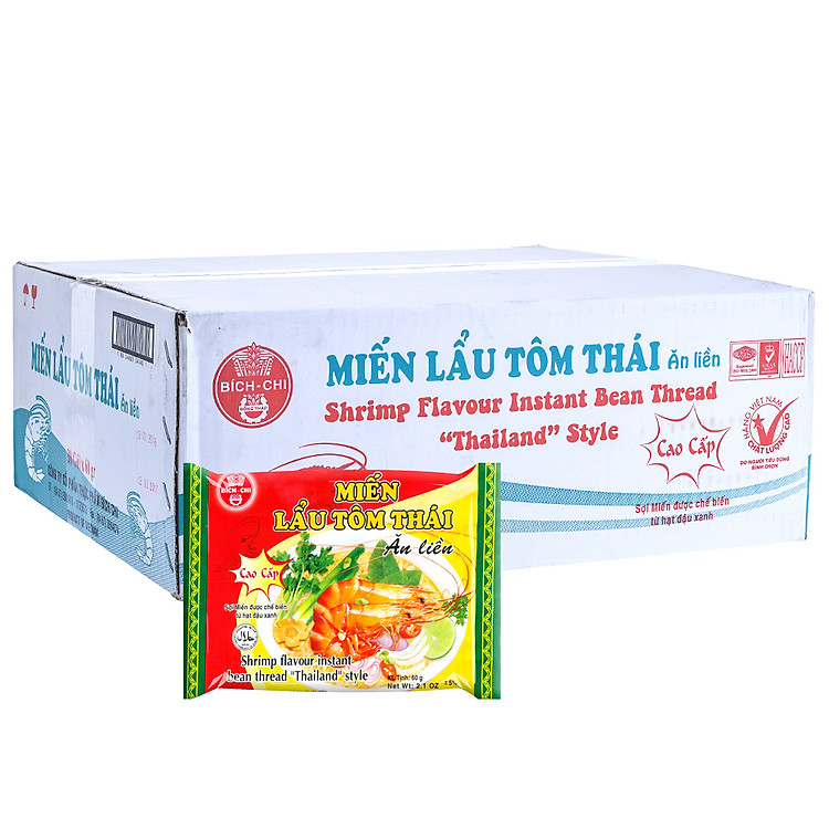 Thùng 30 Gói Miến Lẩu Tôm Thái Bích Chi 60g
