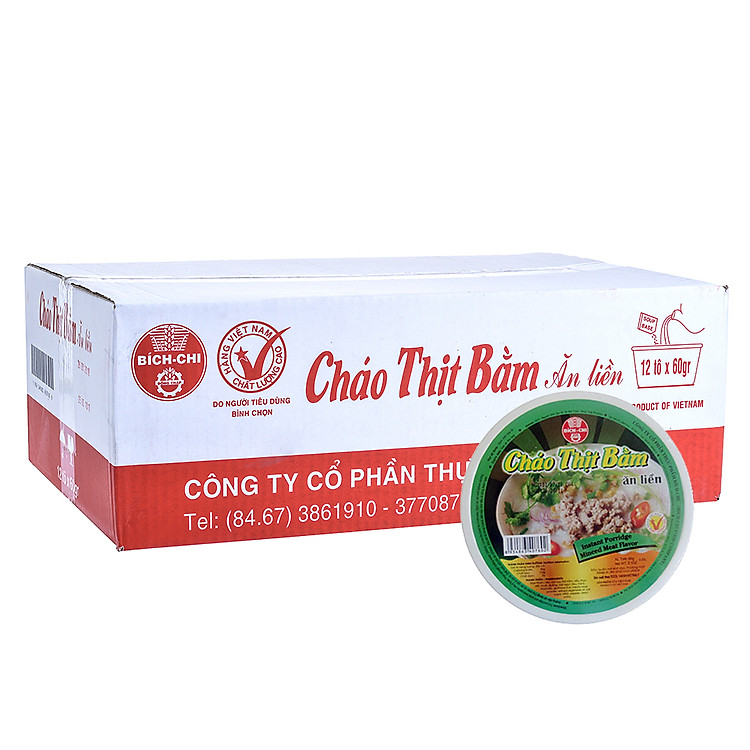 Thùng 12 Tô Cháo Thịt Bằm Bích Chi 60g