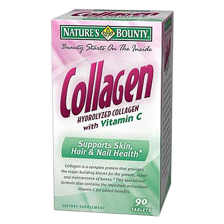 Thực Phẩm Chức Năng Viên Uống Nature’s Bounty Collagen With Vitamin C Hydrolyzed Collagen Supports Skin, Hair & Nail Health (Hộp 90 Viên)