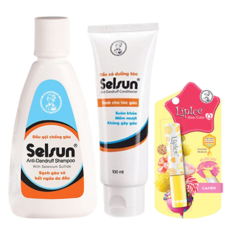 Combo Dầu Gội Ngăn Ngừa Gàu Rohto Selsun 100ml + Dầu Xả Dưỡng Tóc Rohto Selsun 100ml + Son Lipice Sheer Q Candy