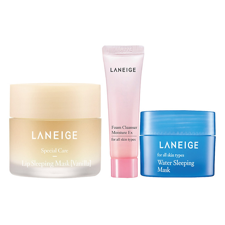 Bộ Mặt Nạ Ngủ Cho Môi Hương Vani Laneige Lip Sleeping Mask Vanilla (20g) + Sữa Rửa Mặt Laneige Foam Cleanser Moisture Ex (10ml) + Mặt Nạ Ngủ Water Sleeping Mask (15ml)