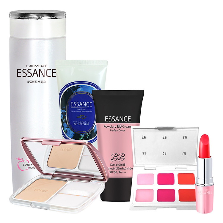 Bộ Essance BB Cream (30ml) + Phấn Nền TWC #21 (11g) + Son Môi #245 (3.5g) + Nước Hoa Hồng (120ml) + Sữa Rửa Mặt (50g) + Vỉ Son 6 Màu Essance - FP50801731
