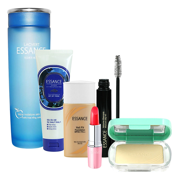 Bộ Essance Kem Che Khuyết Điểm (30ml) + Mascara (7g) + Son Môi (3.5g) + Phấn Phủ (11g) + Nước Hoa Hồng Essance (120ml) + Sữa Rửa Mặt Tẩy Trang (50g) - FP50801732