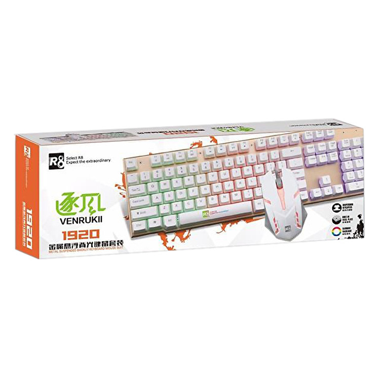 Bộ Bàn Phím Giả Cơ Và Chuột Chuyên Game R8 1920 Led 7 Màu (Trắng)