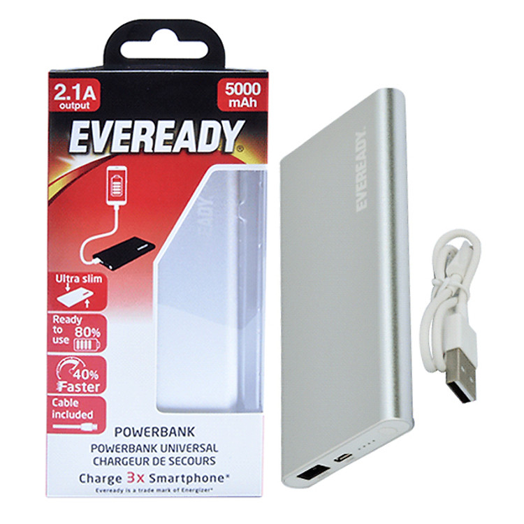 PIn Sạc Dự Phòng Eveready 5000mAh Silver PPA5000EMSL4 - Hàng chính hãng