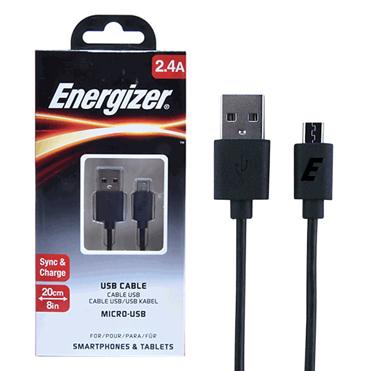 Cáp Sạc Micro USB Energizer (20cm) - Đen - Hàng Chính Hãng