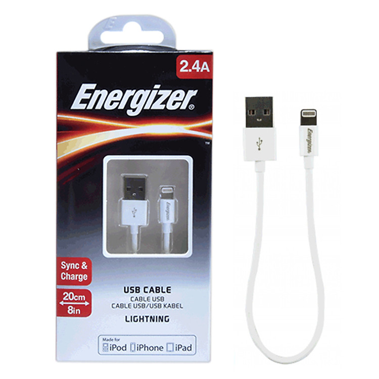 Cáp Sạc Lightning Energizer (20cm) - Trắng - Hàng Chính Hãng