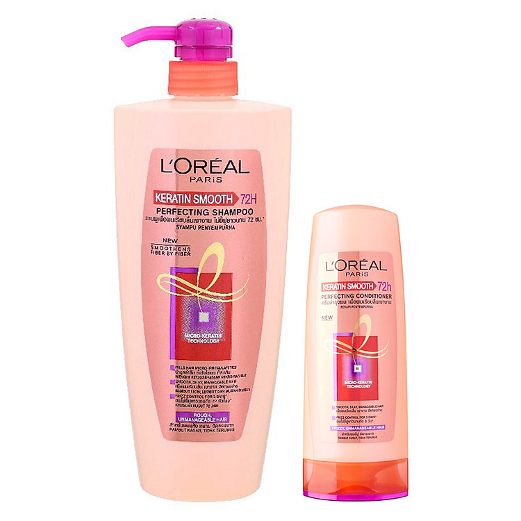 Bộ Đôi: Dầu Gội Dưỡng Tóc Suôn Mượt L'oreal Keratin Smooth G2733300 (650ml) + Dầu Xả Dưỡng Tóc Suôn Mượt L'oreal Keratin Smooth (165ml)