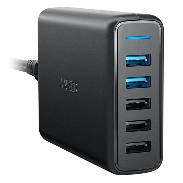 Adapter Sạc 5 Cổng Anker PowerPort Speed 63W Tích Hợp PowerIQ Hỗ Trợ Sạc Nhanh QC 3.0 - A2054(011/J11) (Đen) - Hàng Chính Hãng