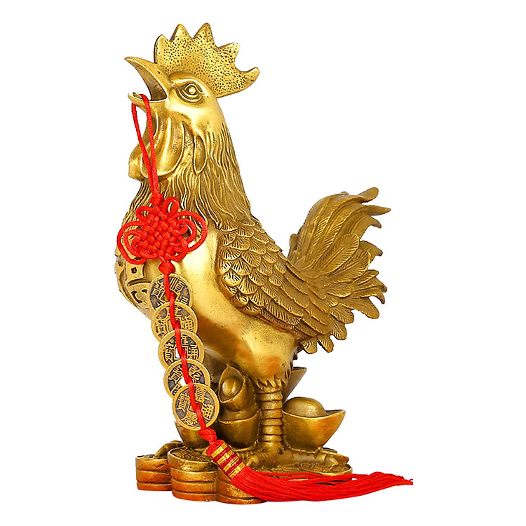 Tượng Gà Trống Đồng Thau Hồng Thắng (Cao 24cm) + Tặng Xâu Tiền Lục Đế