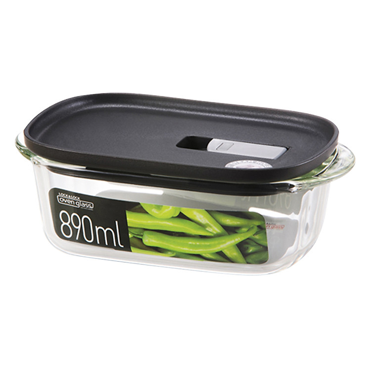 Hộp Thủy Tinh Chữ Nhật Lock&Lock Modern Steam Hole LLG941BLK (890ml) - Đen