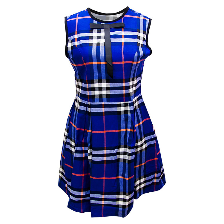 Đầm Dáng Xòe Thắt Nơ An Thủy SN594 - Caro Xanh Dương