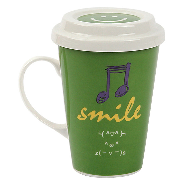 Ly Sứ Có Quai Và Nắp Đậy Smile Lock&Lock SLB007B (370ml) - Xanh Lá