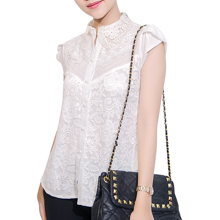 Áo Công Sở Thiết Kế Phối Ren An Thủy MS TN33 - Trắng