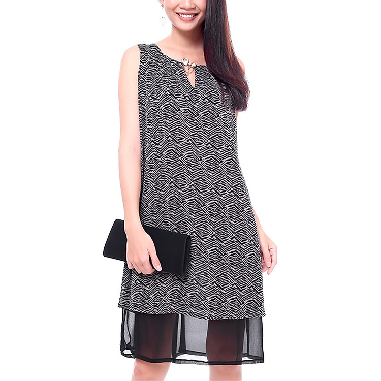 Đầm Voan 2 Lớp TH An Thủy SN572 - Xám Họa Tiết (Freesize)