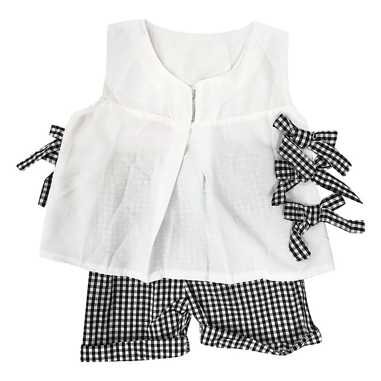 Set Bé Gái Áo Kate Sát Nách Và Quần Sọc Caro Suri House