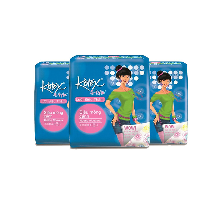 Lô 3 Kotex Style Lưới Siêu Thấm Siêu Mỏng Cánh 8*48