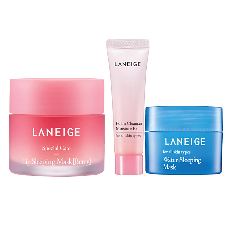 Bộ Mặt Nạ Ngủ Cho Môi Hương Quả Mọng Laneige Lip Sleeping Mask Berry (20g) + Sữa Rửa Mặt Laneige Foam Cleanser Moisture Ex (10ml) + Mặt Nạ Ngủ Water Sleeping Mask (15ml)