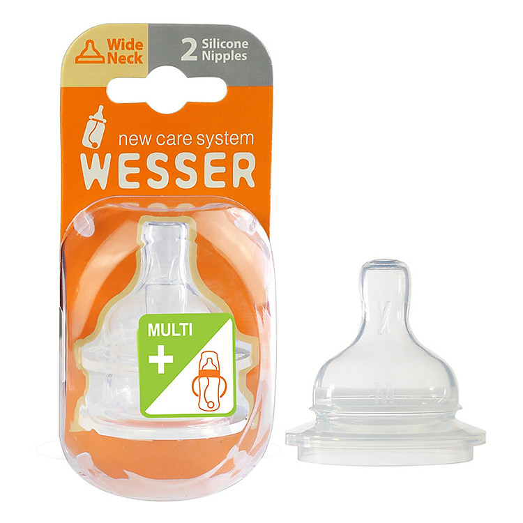Hộp 2 Núm Ty Wesser Cổ Rộng (Size + Ống Hút - Trẻ Từ 0 - 3 Tháng)