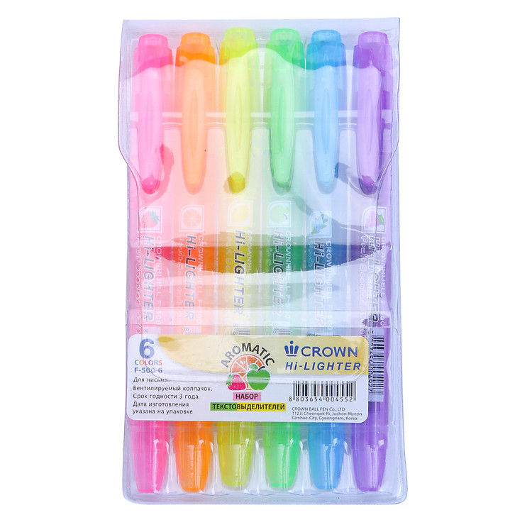 Vỉ 6 Bút Dạ Quang Crown F-500SET