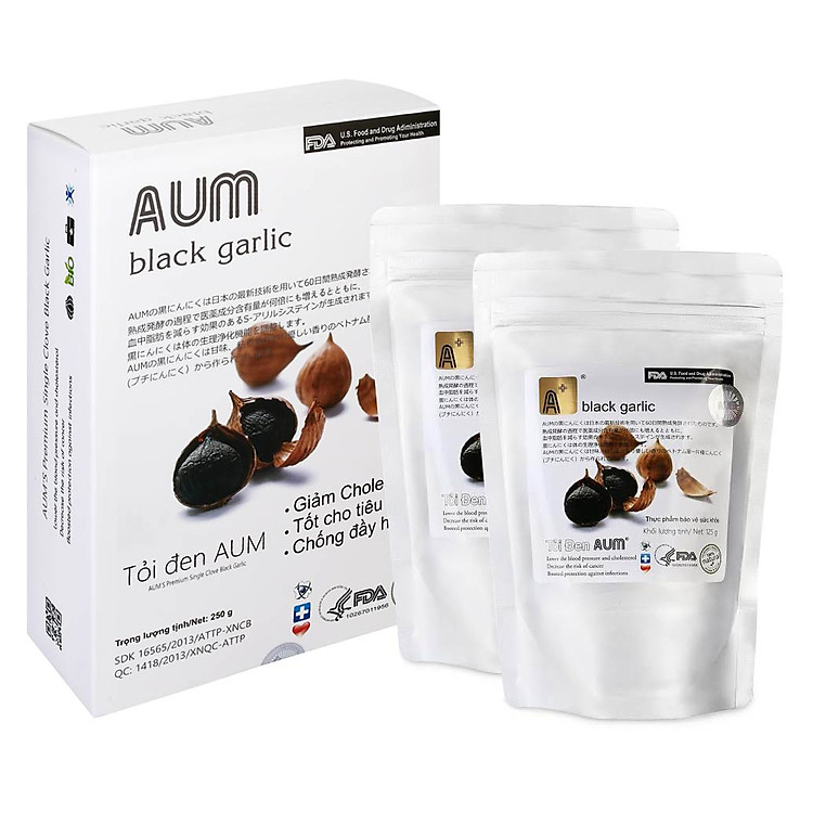 Combo 2 Thực Phẩm Chức Năng Tỏi Đen Nguyên Vỏ Túi Nhôm Black Garlic AUM (125g)