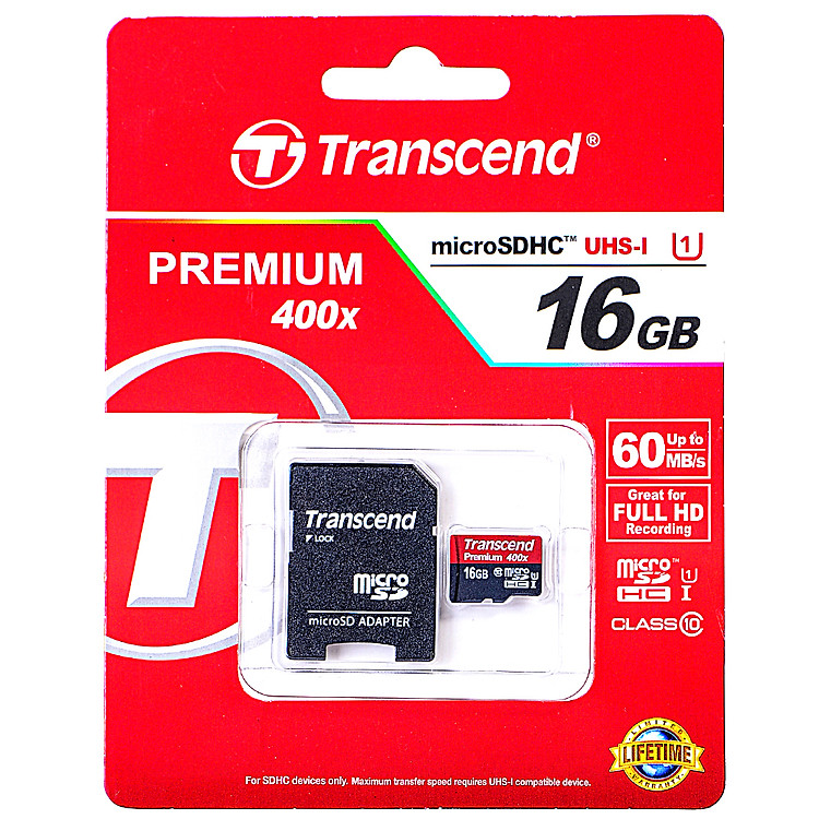 Thẻ Nhớ Micro SD Premium 400x Transcend 16GB Class 10 - Hàng Chính Hãng
