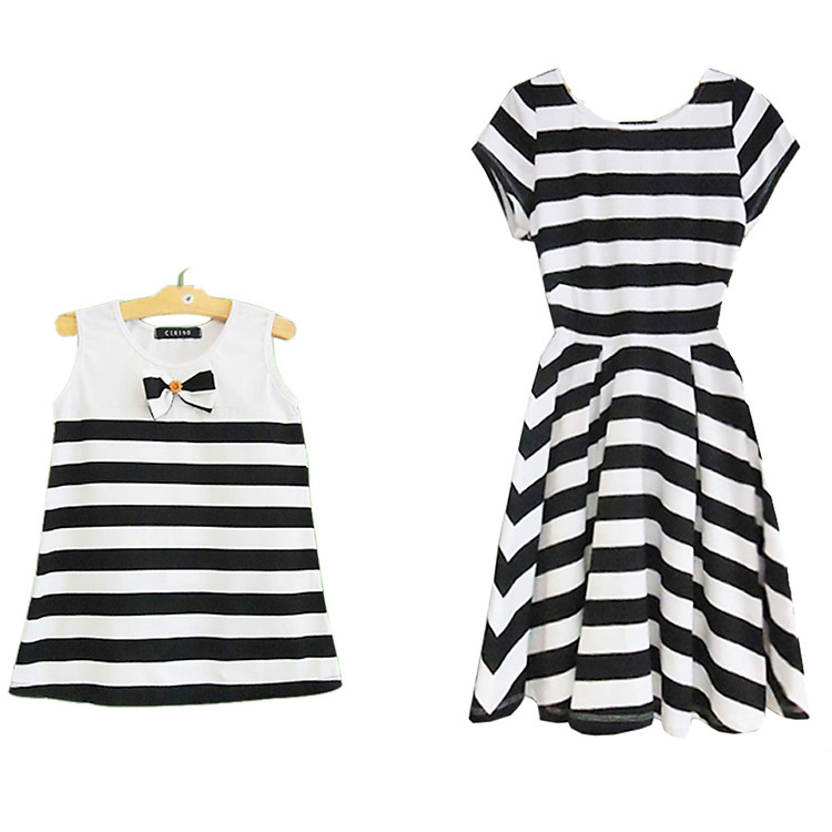 Combo Đầm Mẹ Bé Sọc Ngang Mẫu 2 CIRINO CB_DAMSOCNGANGM2 - Trắng Đen