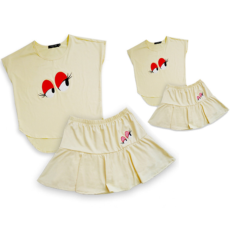 Combo Bộ Đồ Mẹ Bé In Hình Mắt Liếc CIRINO CB_MATLIEC_VANG - Vàng