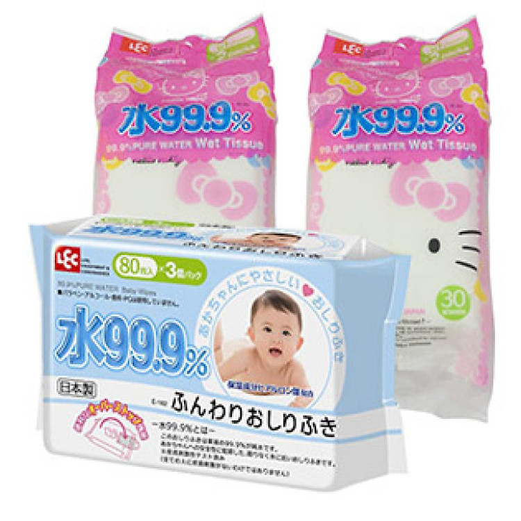 Giấy Ướt Nước Tinh Khiết 99.9% LEC E162 (80 Tờ x 3 Gói)