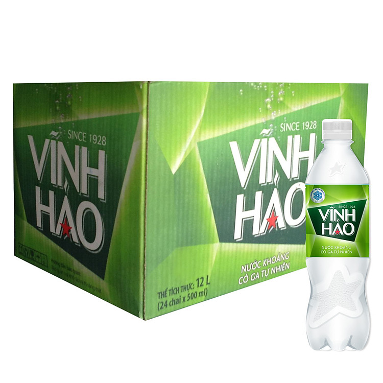 Thùng 24 Chai Nước Khoáng Có Ga Vĩnh Hảo Chai 500ml