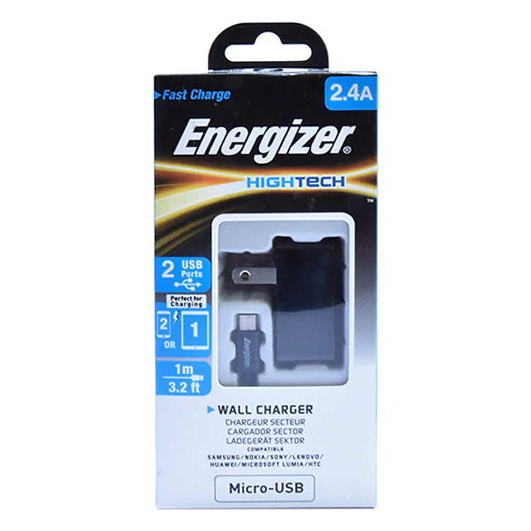 Cốc Sạc Energizer Micro USB 2 Cổng 2.4A ACA2BUSHMC3 - Hàng chính hãng
