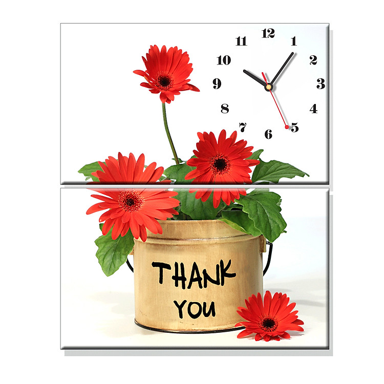 Tranh Đồng Hồ Dyvina 2T3050-1- Hoa Cúc Đỏ