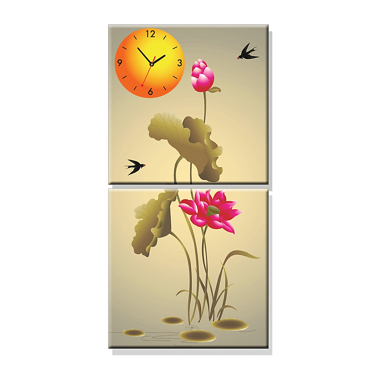 Tranh Đồng Hồ Dyvina 2T4040-3 - Sen Dưới Trăng